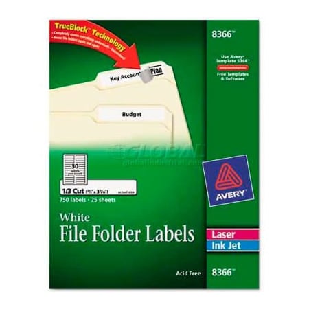 Avery Dennison Avery Permanent Self-Adhesive Laser/Inkjet File Folder Labels, White, 750/Pack 8366